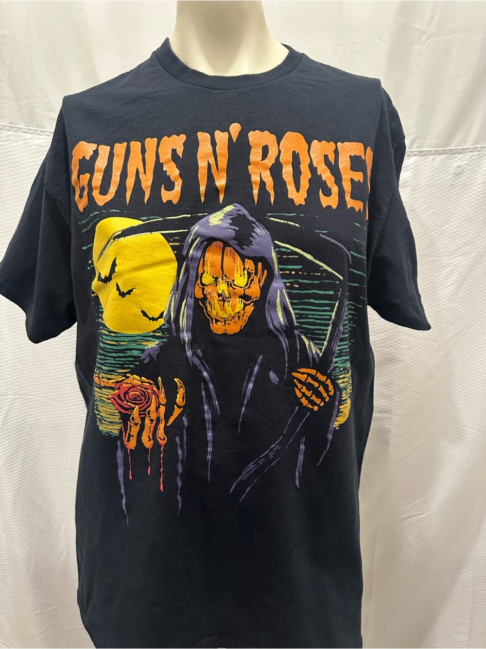 Guns N' Roses Black Graphic Short Sleeve Tee Halloween Pumpkin